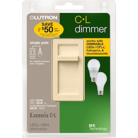 Lutron Lutron Lumea Light Almond 150 W Slide Dimmer Switch 1 pk LECL-150H-LA